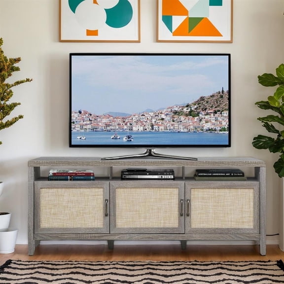 Topcobe Universal TV Stand Entertainment Media Center for TV's up to 65", Entertainment Center with Storage, TV Furniture for Living Room, Gray