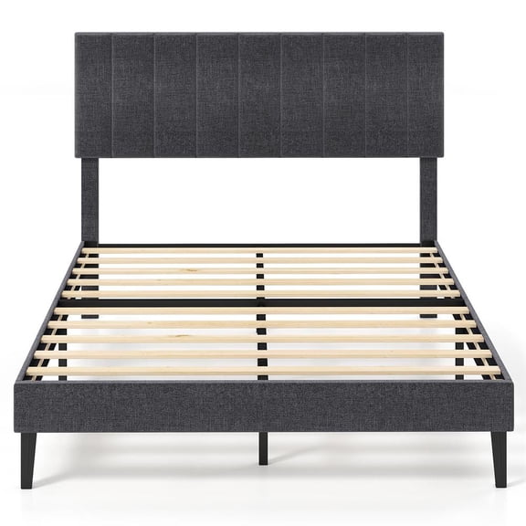 Topcobe Upholstered Platform Bed with Height Adjustable Vertical Channel Headboard, Bedroom Furniture-Full Size