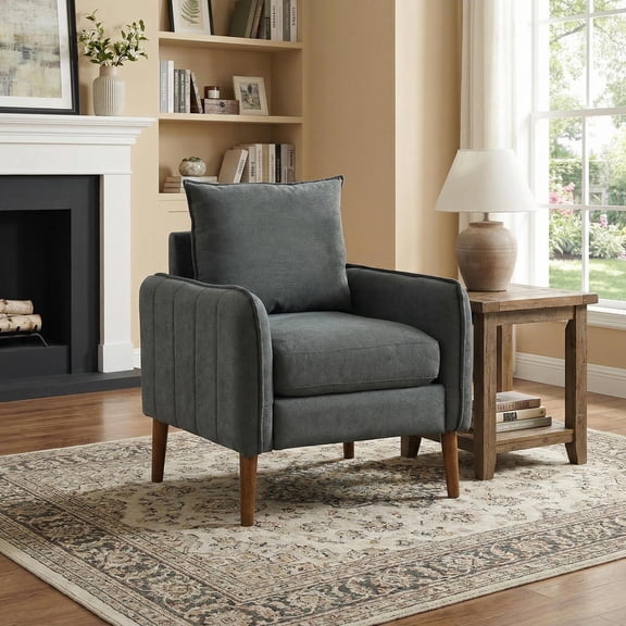 Topcobe Upholstered Sherpa Modern Accent Armchair for Living Room Upholstered Lazy Chair, Gray