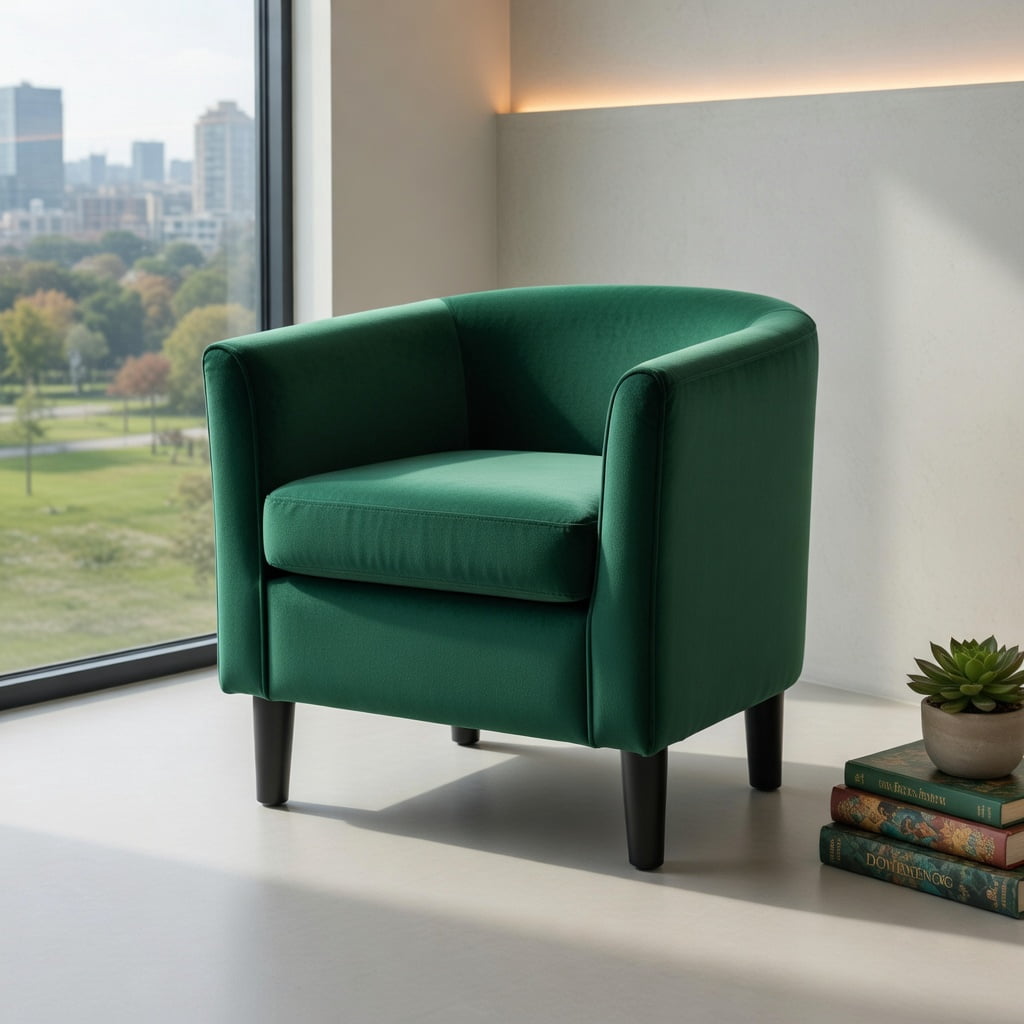 Topcobe Upholstered Teddy Velvet Club Barrel Chair with Ottoman with Footrest, Modern Furniture for Living Room, Practical, Easy to Assemble-Green
