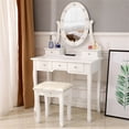 thumbnail image 1 of Topcobe Vanity Table and Chair Set with Light Bulb, Make Up Vanity Desk with 5 Drawer, White, 1 of 8