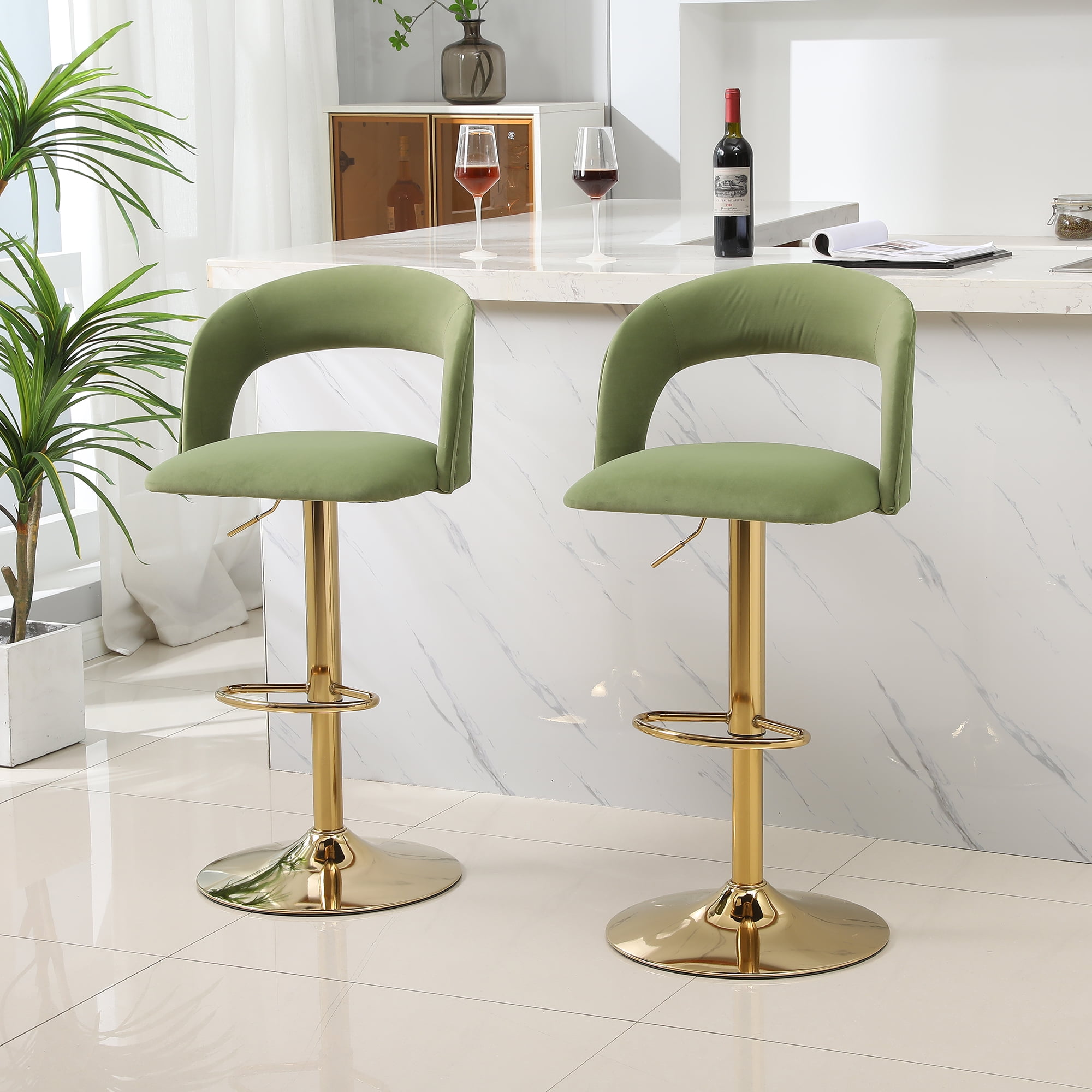 Topcobe Velvet Bar Stools Set of 2 Counter Height Bar Stools Velvet