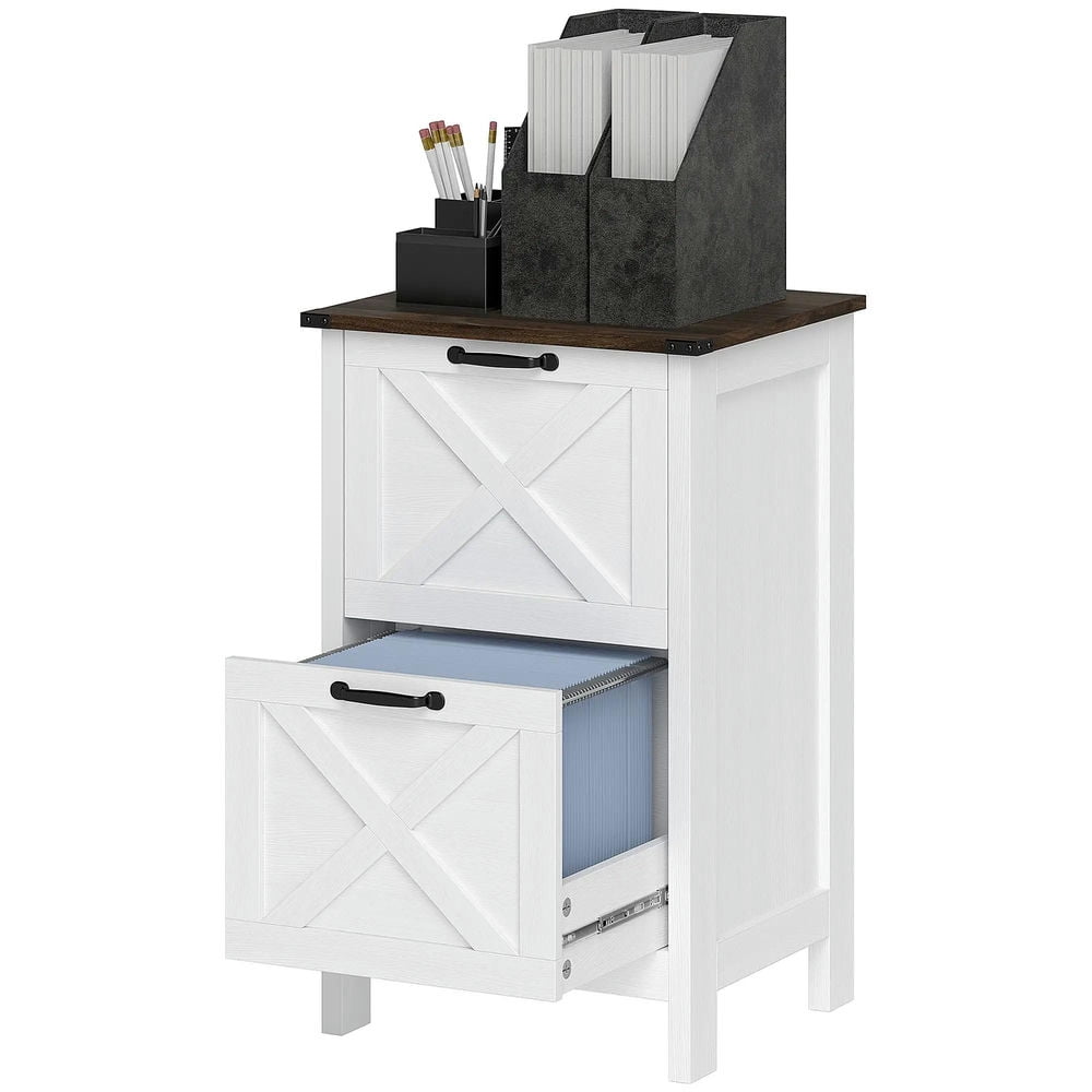 Topcobe Vertical File Cabinet with 2 Drawers, Rustic Farmhouse Office Storage Cabinet for A4, Letter Size, Modern Furniture for Indoor, Distressed White