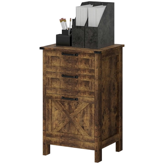 Topcobe Vertical File Cabinet with 3 Drawers, Rustic Farmhouse Office Storage Cabinet for A4, Letter Size, Modern Furniture for Indoor, Rustic Brown