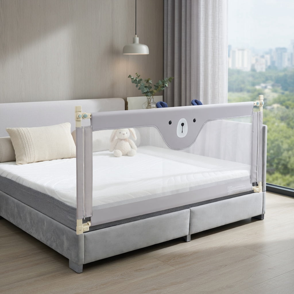 Topcobe Vertical Lifting Baby Bedrail Guard with Lock, Bed Rails for Toddlers-Gray