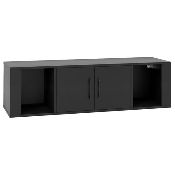 Topcobe Wall Mounted Floating 2 Door Desk Hutch Storage Shelves, TV Stand with Storage, Living Room Furniture, Black