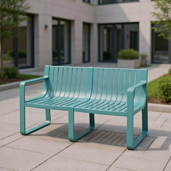 Topcobe Weather-resistant Plastic 2-Person Bench with Curved Backrest, Outdoor Patio Furniture for Garden Backyard Pool Deck-Blue