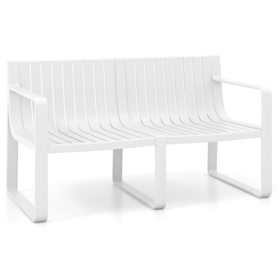 Topcobe Weather-resistant Plastic 2-Person Bench with Curved Backrest, Outdoor Patio Furniture for Garden Backyard Pool Deck-White