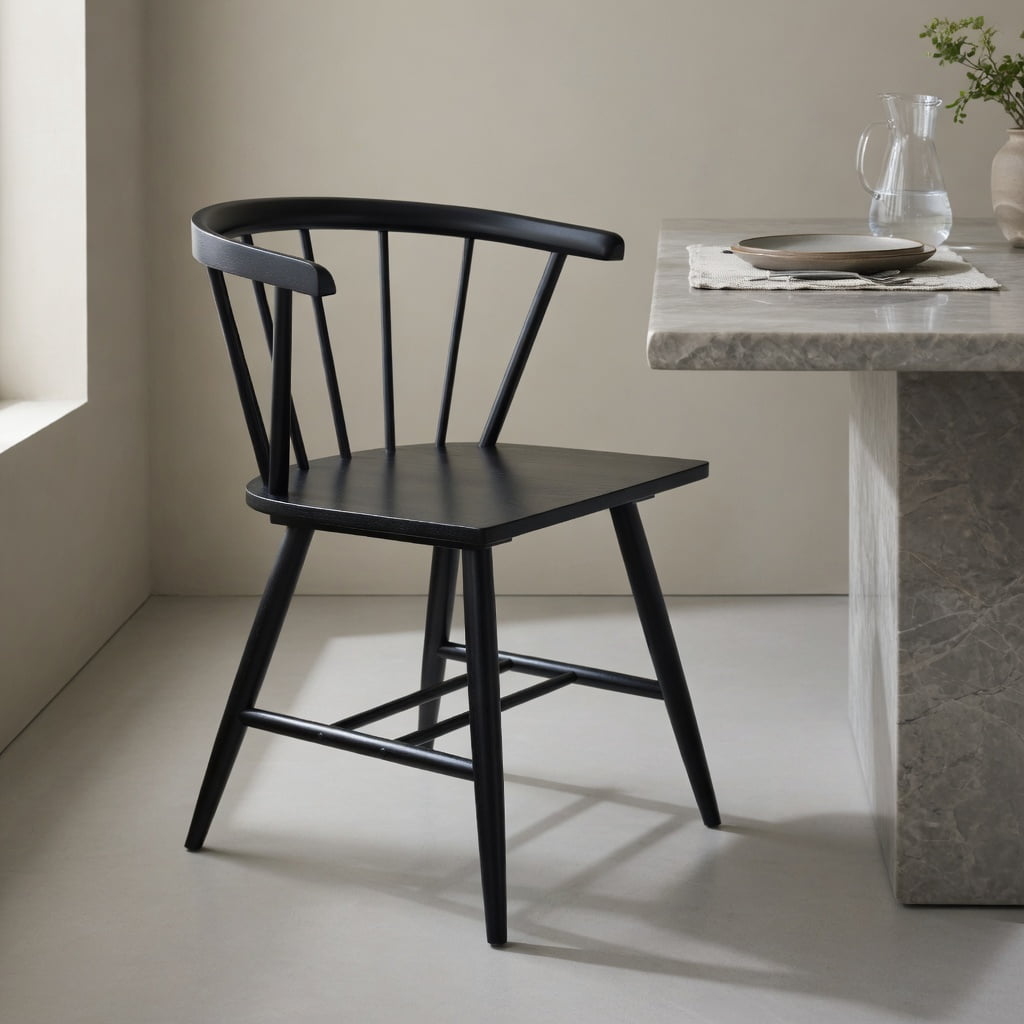 Topcobe Windsor Dining Chair Set of 2 Mid-Century Modern Black Kitchen Chairs, Modern Furniture for Dining Room, Practical, Easy to Assemble-Black