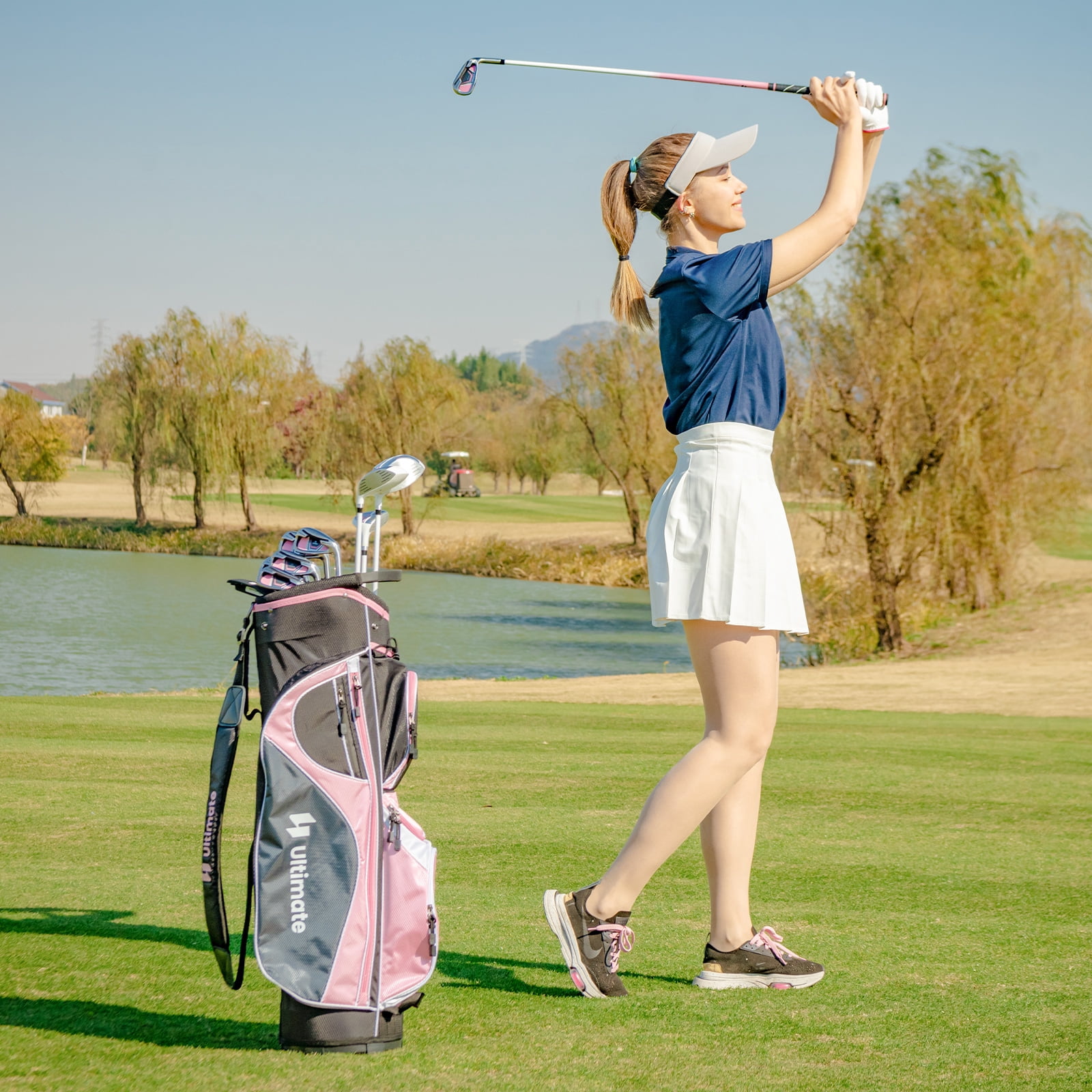 Topcobe Women's Complete Golf Club Set Right Hand with Rain Hood, Young Men & Women Golf Clubs, Pink