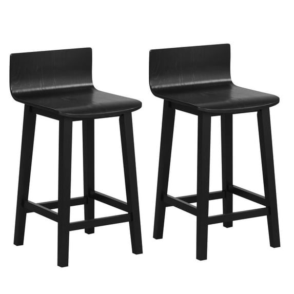 Topcobe Wood Bar Stools Set of 2 with Solid Back and Seat, Modern Furniture for Living Room-Black