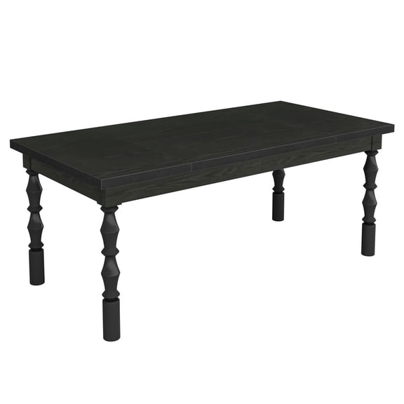 Topcobe Wood Dining Table, 62” Kitchen Table with Carved Turned Legs for 4-6 People, Modern Kitchen Table, Dining Room Furniture, Black