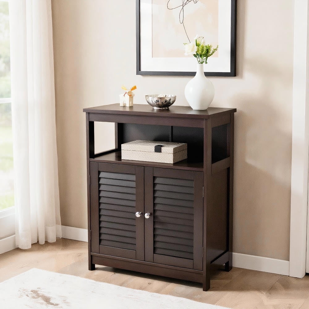 Topcobe Wood Freestanding Bathroom Storage Cabinet with Double Shutter Door, Bathroom Furniture, Bathroom Cabinet Organizer, Brown