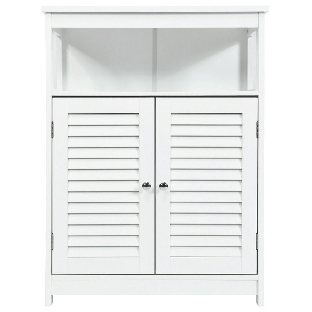 Topcobe Wood Freestanding Bathroom Storage Cabinet with Double Shutter Door, Bathroom Furniture, Toilet Storage Organizer, White Topcobe Wood Freestanding Bathroom Storage Cabinet with Double Shutter Door, Bathroom Furniture, Toilet Storage Organizer, White