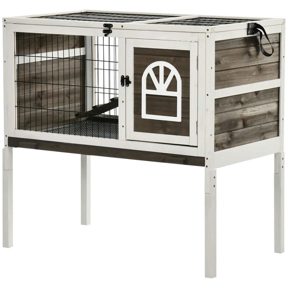 Topcobe Wood Rabbit Hutch, Elevated Guinea Pig Cage with Run, Outdoor Wooden Pet Shelter, Coffee