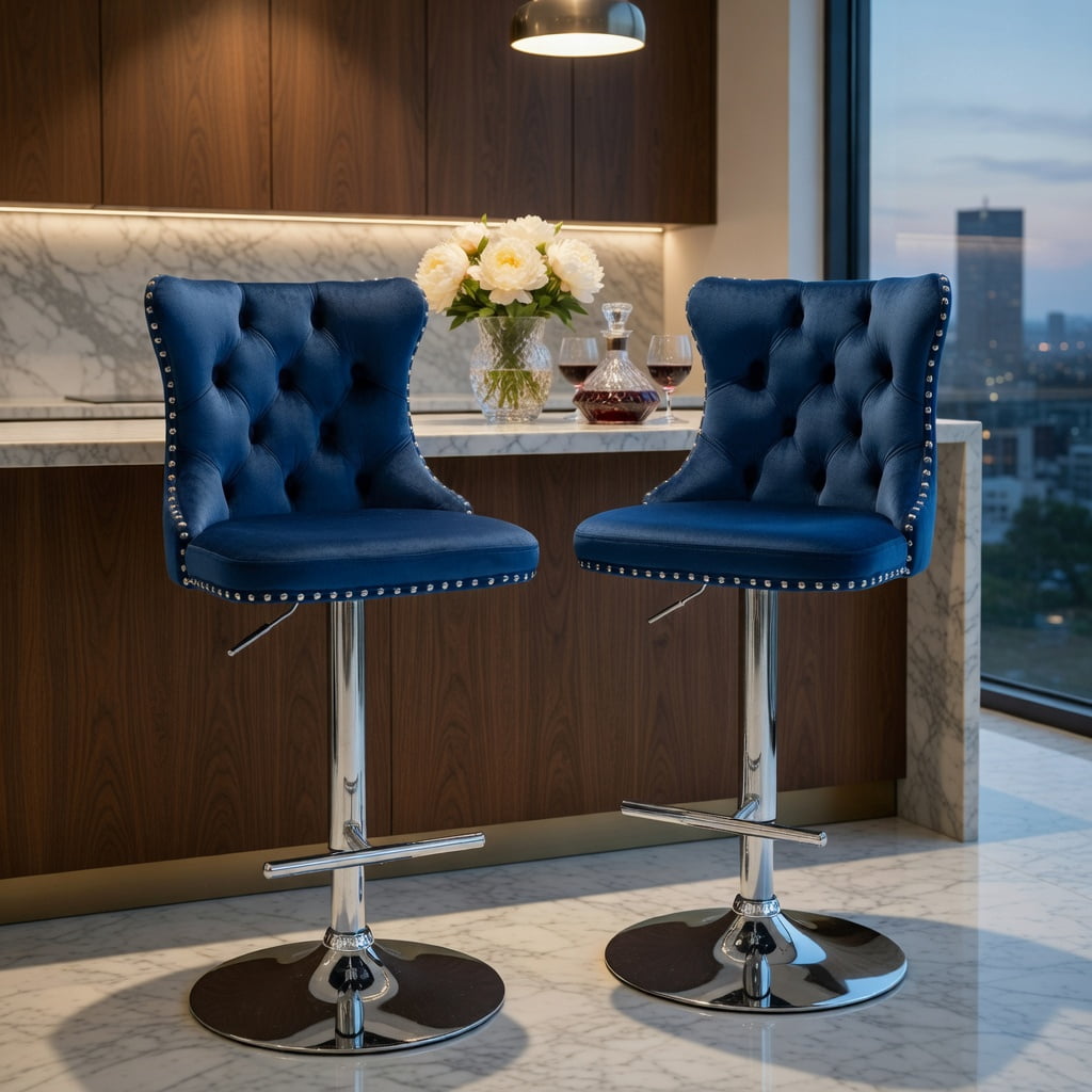 Topcobee 2-Pack Adjustable Swivel Bar Stools, Tufted Velvet Back ...