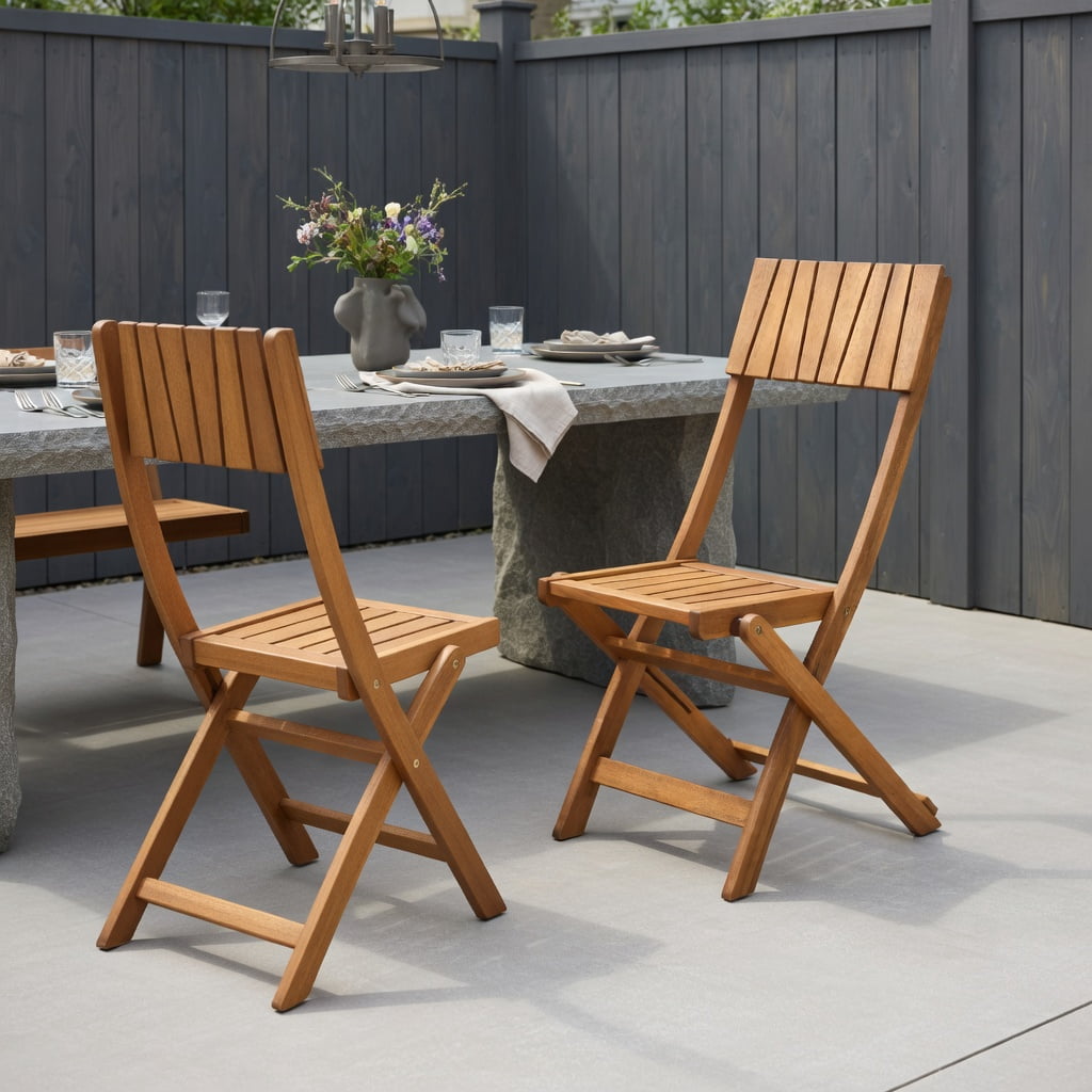 Topcobee 2 Pack Folding Chairs Sturdy Wood Dining Chairs with Slatted Backrest and Seat, Front Porch Chairs, Pool Deck Furniture for Backyard, Lawn, Garden