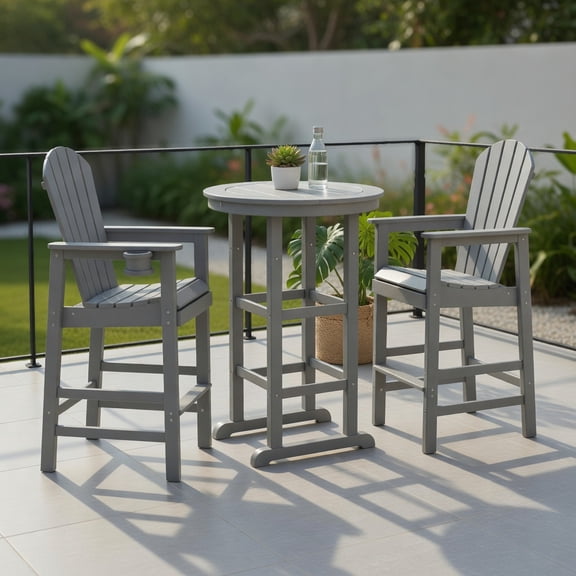 Topcobee 3-Piece Bar Height Bistro Set, 31.1" Round Pub Table + 2 Ergonomic Bar Stools for Outdoor Patio, Balcony, Deck & Coastal Living, Gray