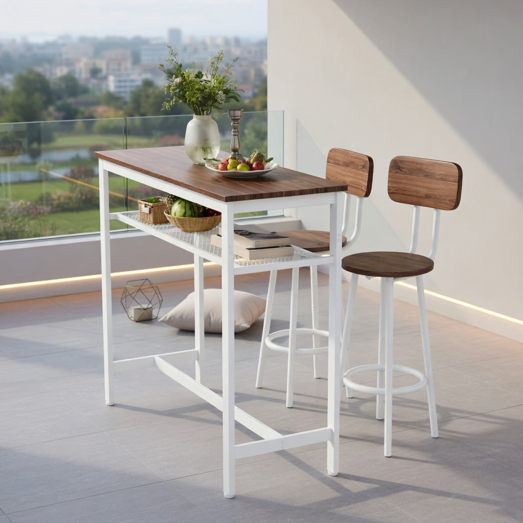 Topcobee 3-Piece Modern Counter Height Bar Set with Storage Rack, Wood ...