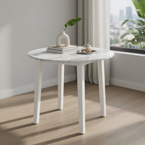 Textured Table Leg Topcobee 35 Inch Round Dining Table, Marble-Textured Veneer Top with ...