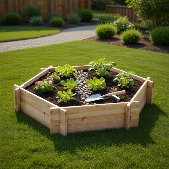 Topcobee 39" x 36" Screwless Raised Garden Bed, Hexagon Planter Box DIY Herb Garden, Planter Boxes Outdoor, Planters for Outdoor Plants