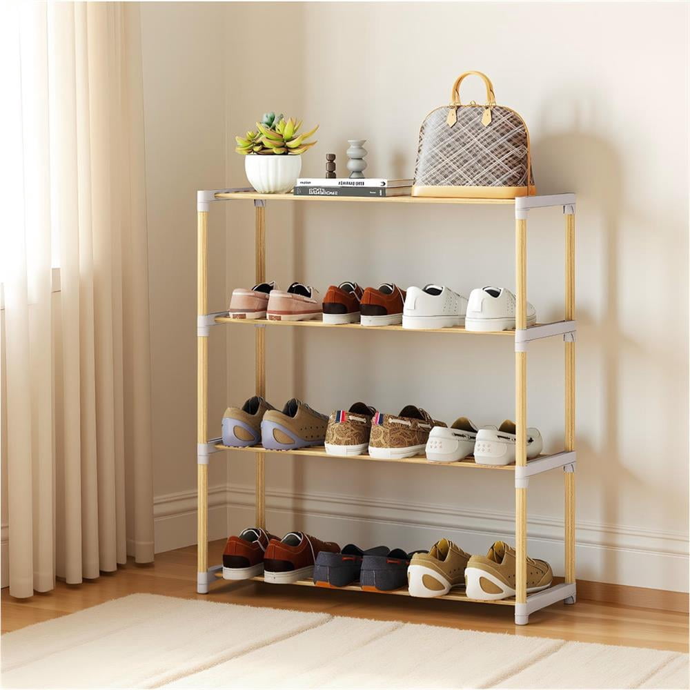 Topcobee 4-Tier Solid Wood Shoe Rack with Slatted Open Shelves, Modern ...