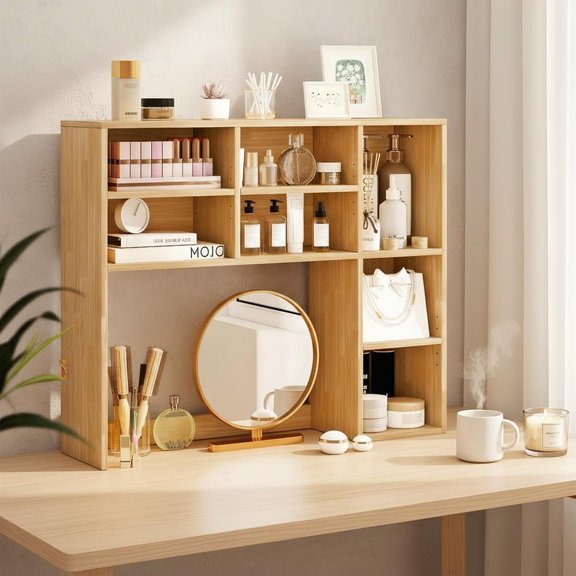 Topcobee Desktop Bookshelf with 7 Open Cubbies and 3 Adjustable Shelves, Modern Furniture for Home Office-Yellow