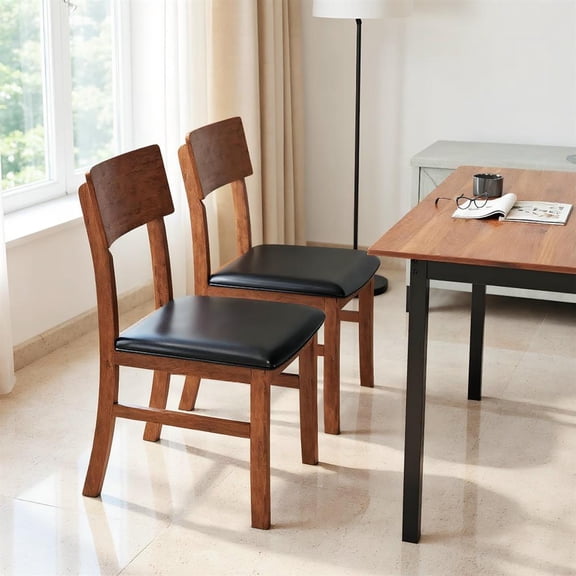 Topcobee Dining Chairs Set of 2 with Rubber Wood Legs and Faux Leather Upholstered Seat, Chairs for Dining Table, Kitchen Chairs-Black