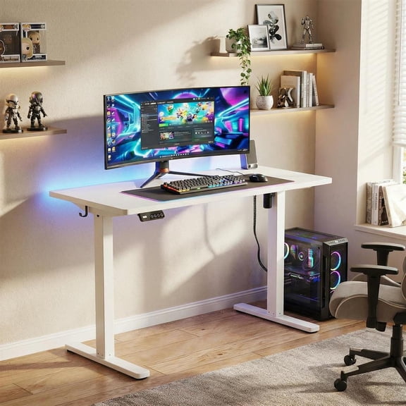 Topcobee Electric Standing Desk Frame Height Adjustable Computer Desk Base with LED Display, Stand up Desk, Bedroom Desk, Modern Furniture for Home-White