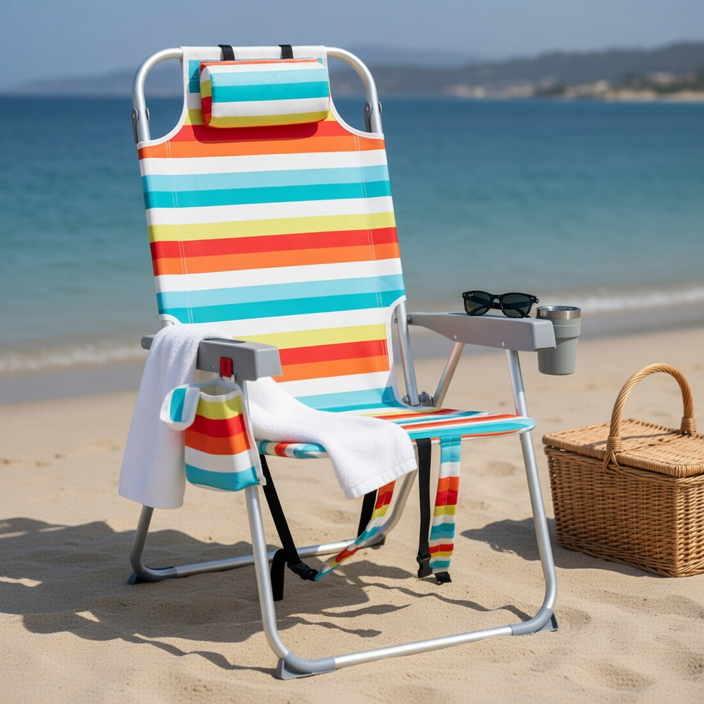 Topcobee Folding Beach Chair, Tall Aluminum Frame, 5-Position ...