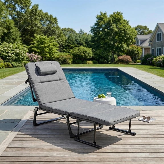Topcobee Folding Camping Cot with Mattress 3 in 1 Convertible Single Sofa Chaise Lounge Chair Sleeper, Folding Sleeping Cot, Cot Bed for Sleeping Hiking Travel-Gray