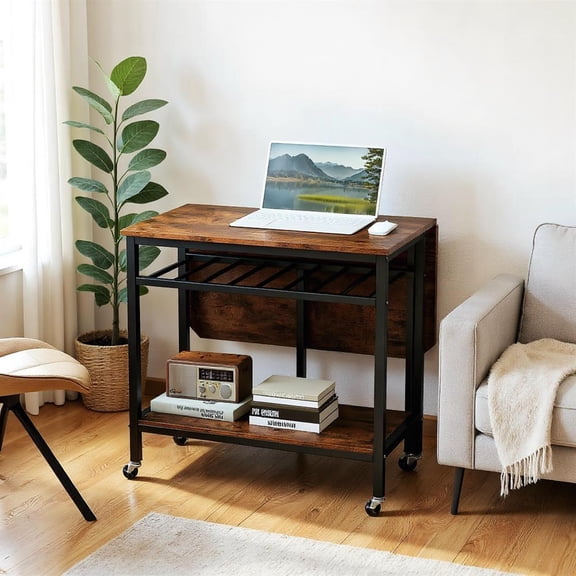 Topcobee Folding Dining Table with Expandable Laptop with Wine Rack and Wheels, Kitchen & Dining Room Tables, Modern Home Furniture-Rustic Brown
