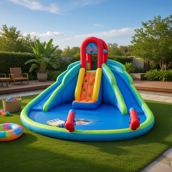 Topcobee Kids Inflatable Water Slide Bounce House with Splash Pool, Climbing Wall, 18' x 17' Playset for Ages 3-10, Carry Bag And Repair Kit, Bouncy House for Backyard, Blower Not Included