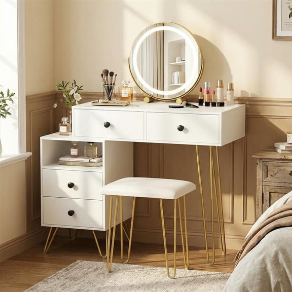 Topcobee Modern Dressing Table with Storage Cabinet, Dresser for Closet, Closet Organizer, Modern Furniture for Bedroom-Off White