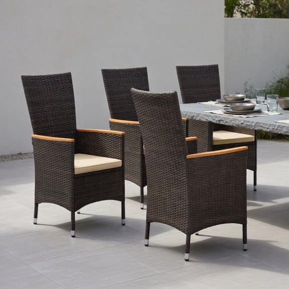 Topcobee Patio Rattan Chairs Set of 4, Outdoor Wicker Dining Chairs with High Backrest, Front Porch Chairs, Pool Deck Furniture for Backyard, Lawn, Garden-Beige