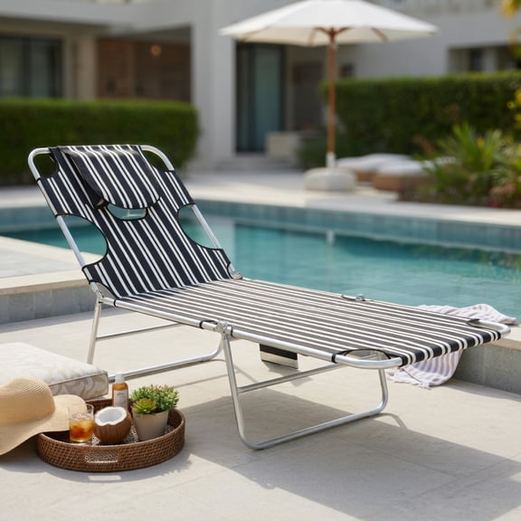 Topcobee Poolside Folding Bed, Outdoor Chaise Lounge Chair, Lounge Beach Chair with Adjustable Back, Tanning Chair, Pool Deck Furniture