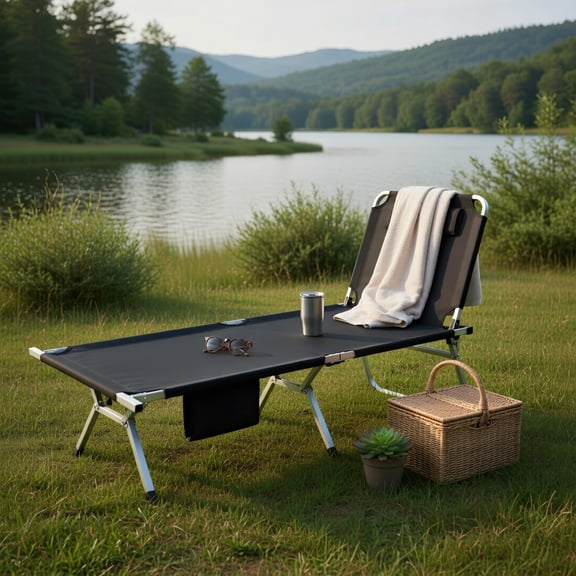 Topcobee Portable Folding Camping Cot with Carry Bag, Lightweight Aluminum Frame, Oxford Fabric, Compact Design for Camping, Travel & Emergency Use (Black)