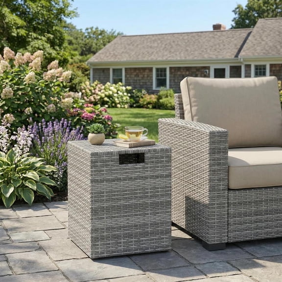 Topcobee Rattan Propane Tank Cover Patio Hideaway Tank Side Table, Patio Storage Box for Outdoor-Gray