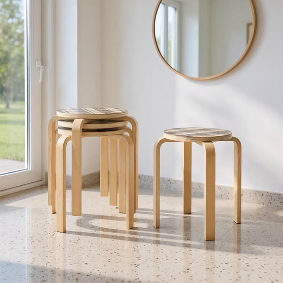 Topcobee Set of 4 18 Inch Stackable Bentwood Dining Chairs with Round Top, Chairs for Dining Table, Kitchen Chairs-Natural