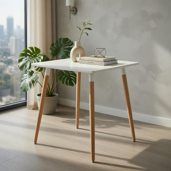Topcobee Square Dining Table for Small Spaces, Adjustable Leveling Feet, Durable PVC-Laminated MDF Top, Compact 23.5" x 23.5" x 27.5", Kitchen and Dining Room Furniture for Corner Space-White
