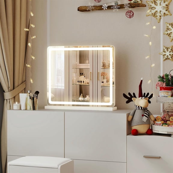 Topcobee Vanity Mirror with Lights, LED Makeup Mirror with Dimmable 3 Color Modes, Touch Screen Control Vanity-Based Mirror Desk Mirror Square White, Modern Furniture For Living Room, 19"*22"