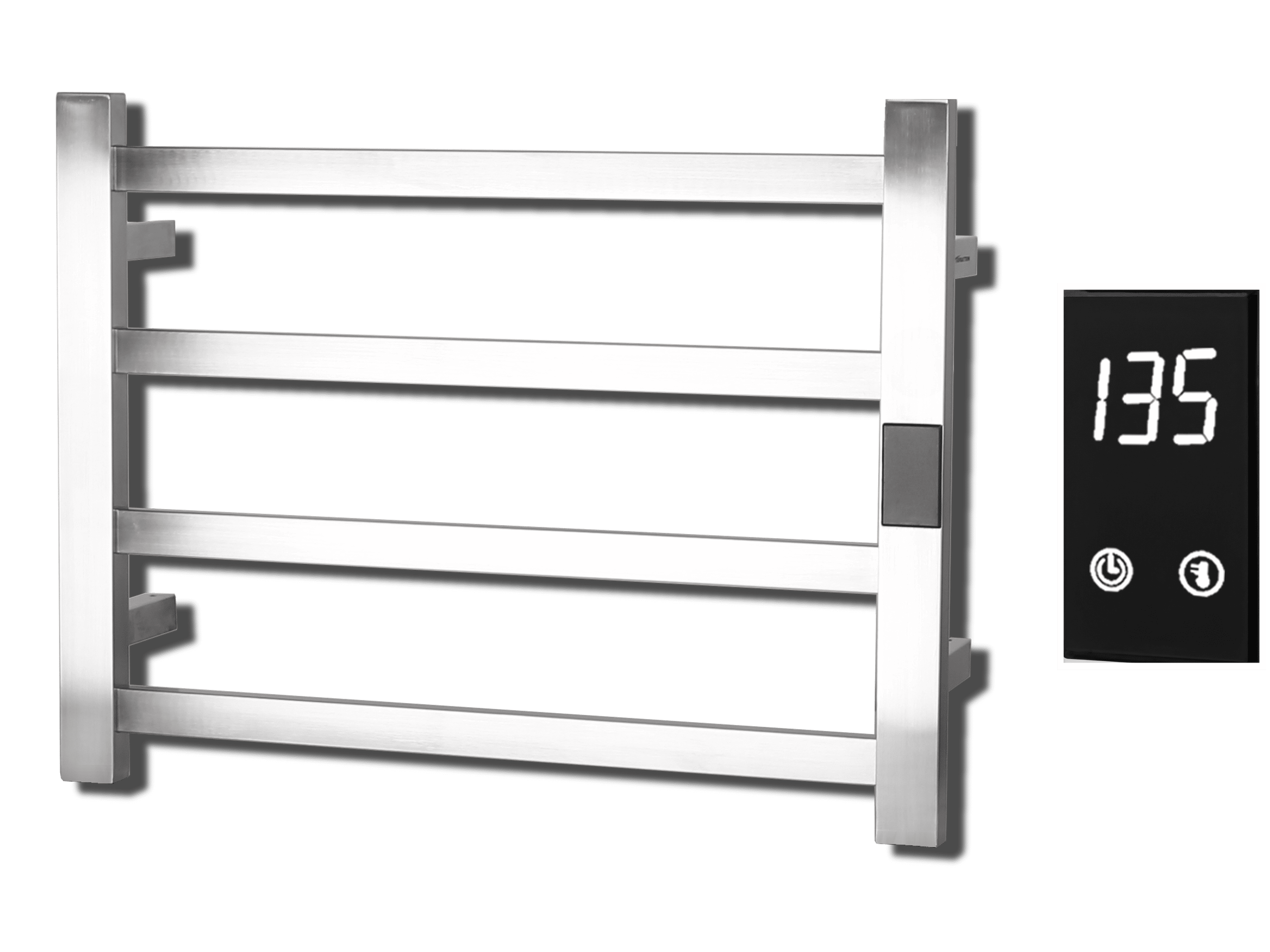 Brushed Silver 4-Bar Electric Towel Warmer with Timer