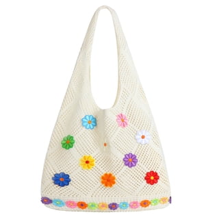 Topdear Crochet Tote Bag for Women, Aesthetic Crochet Mesh Beach Tote Bag, Summer Vacation Knitted Bag for Women Shoulder