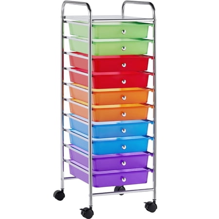 Yaheetech 10 Drawer Rolling Storage Cart Organizer with Lockable Wheels, Multicolor