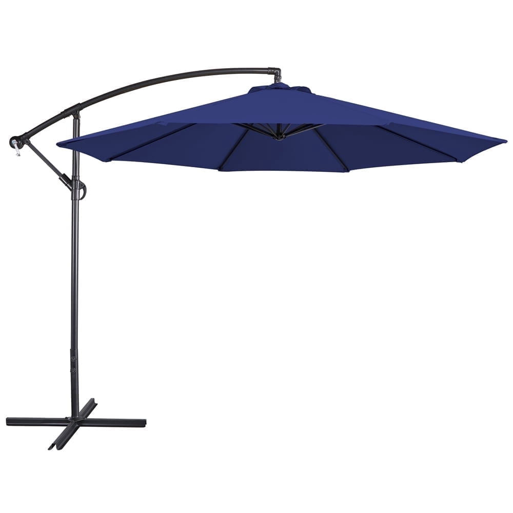 Yaheetech 10ft Hanging Patio Offset Umbrella with Crank & Cross Base, Navy Blue