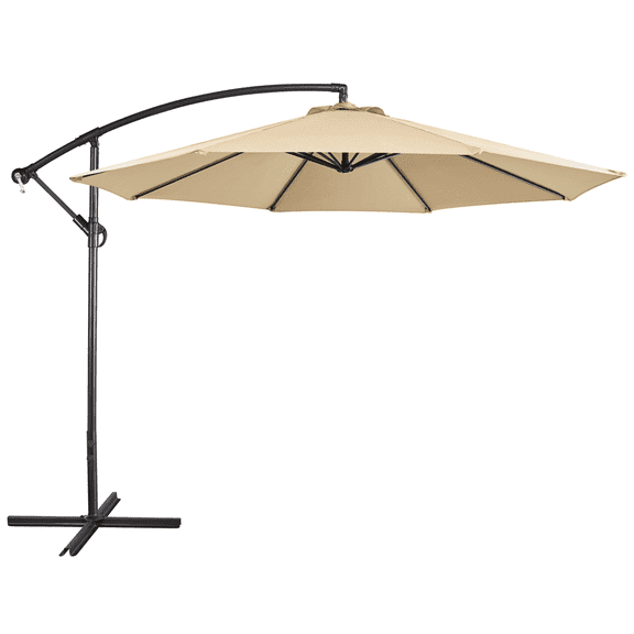 Topeakmart 10ft Hanging Patio Offset Umbrella with Crank & Cross Base, Tan