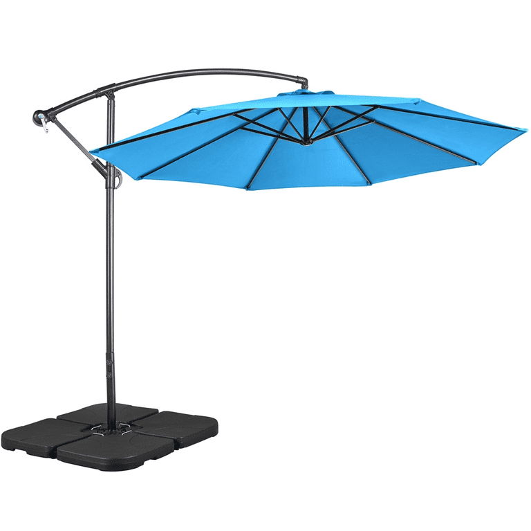 Topeakmart 10ft Patio Offset Umbrella with 4pcs Fillable Patio Umbrella  Base Stand, Sky Blue