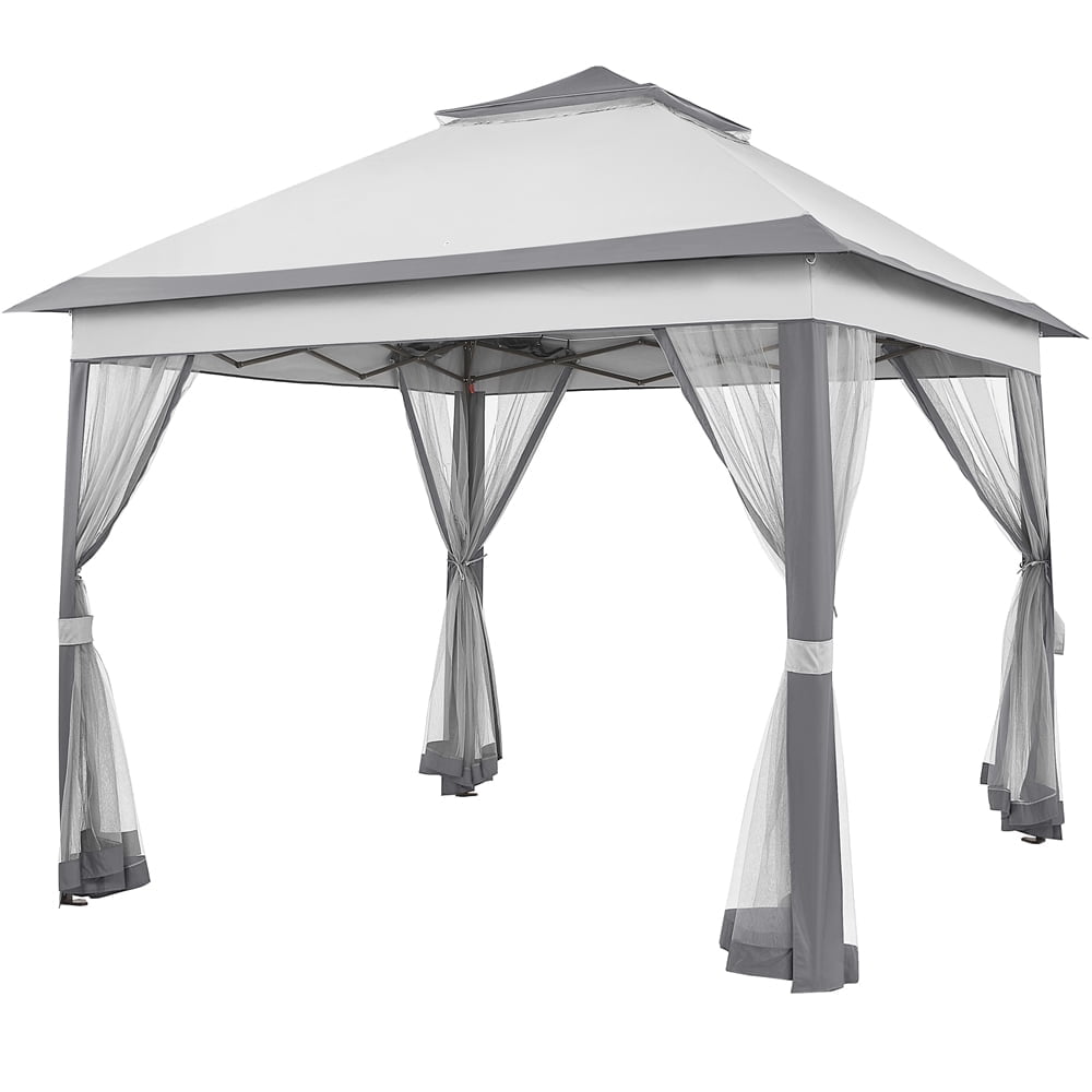 Topeakmart 11 FT Pop-Up Gazebo Tent with 4 Mesh Sidewalls, Light Gray/Dark Gray