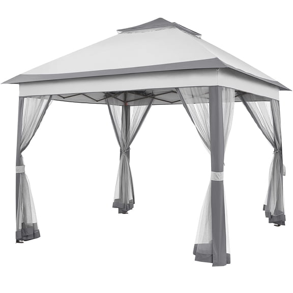 Yaheetech 11 FT Pop-Up Gazebo Tent with 4 Mesh Sidewalls, Light Gray/Dark Gray