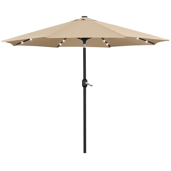 Yaheetech 11FT Outdoor Patio Umbrella with 32 LED Lights and Push Button Tilt, Tan